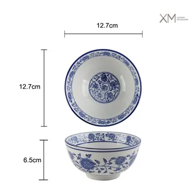 Vintažinis gėlių mėlynos ir baltos porceliano dubuo